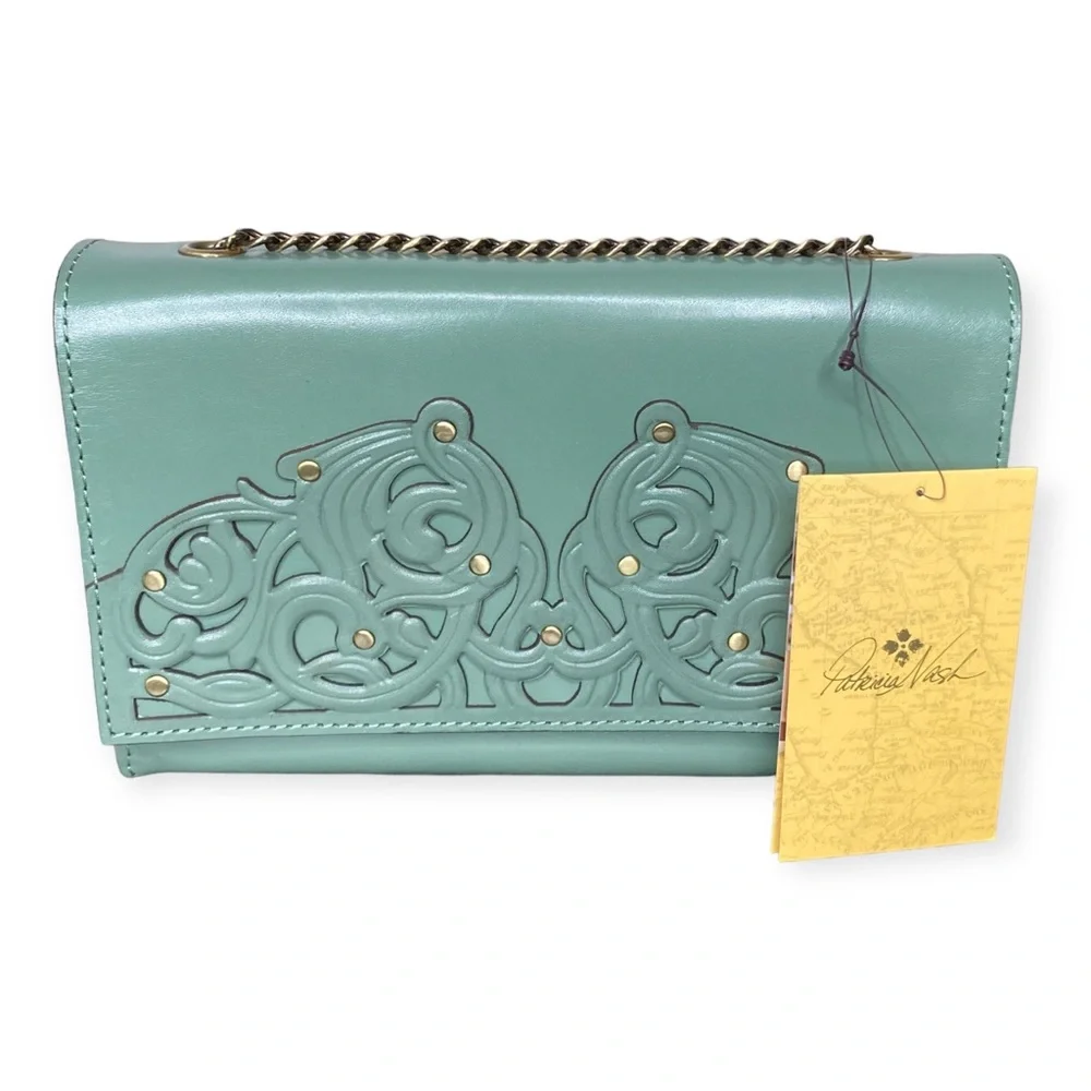 Patricia Nash Giada Chain Bag Filigree Sage Green Leather Shoulder Crossbody - Picture 4 of 16